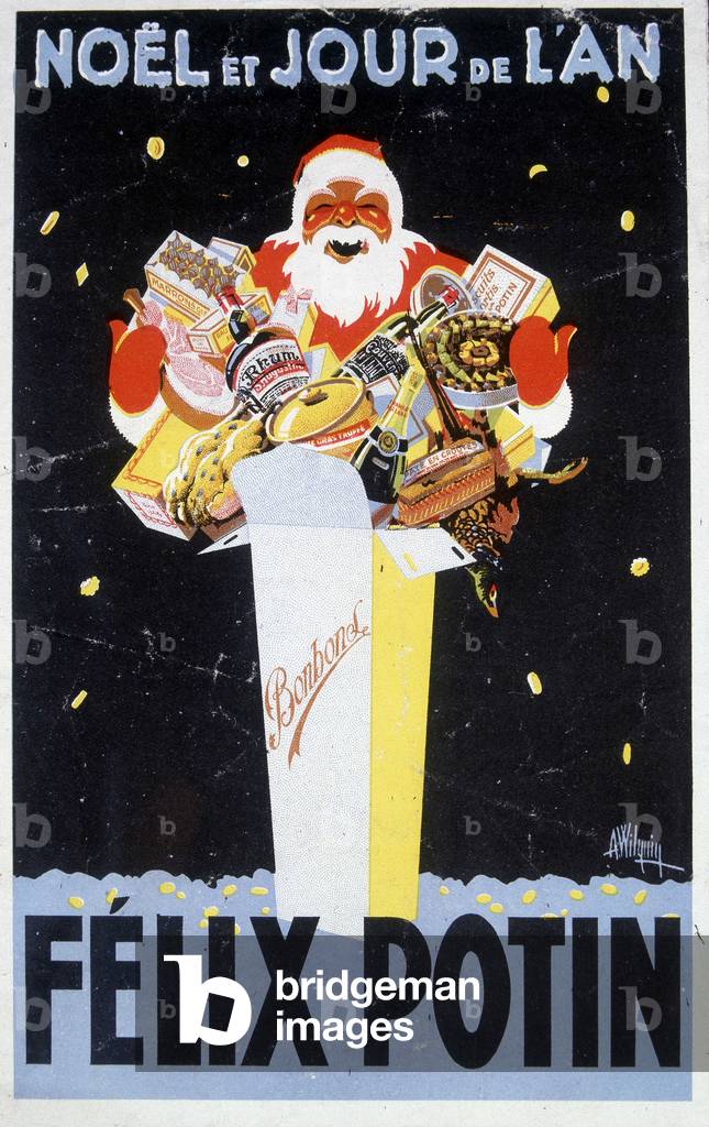 Christmas and New Year's Day: Santa Claus with gifts - advertising for Felix Potin