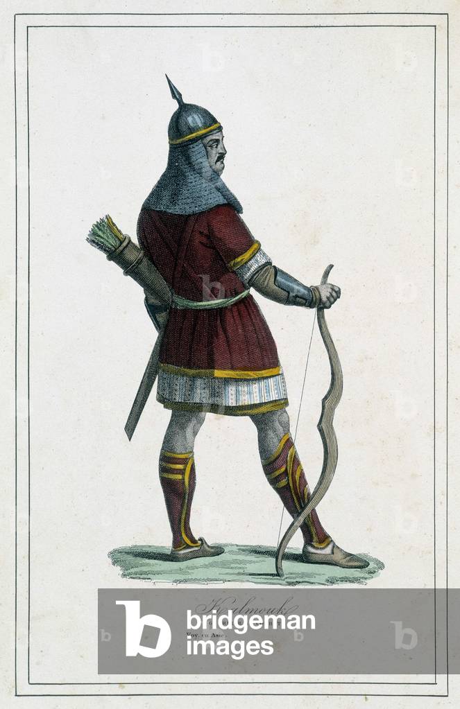 Warrior Kalmouk (Mongolian people of Siberia Meridionale) - in “” The different peoples of the earth”” by Abbé P. Jouhanneaud, Librairie des Bons Livres, Limoges, 1860