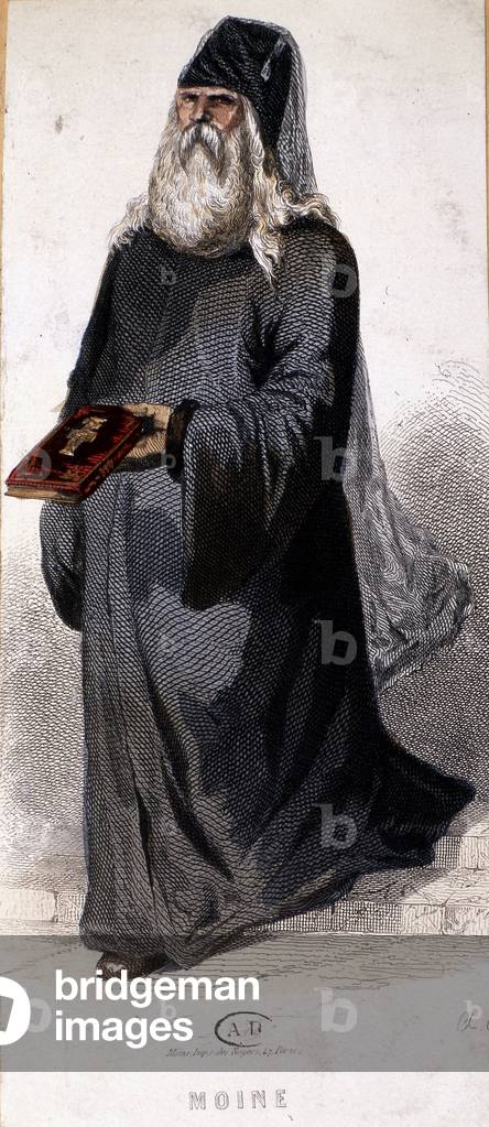 Russian Orthodox monk. Engraving, 1855.