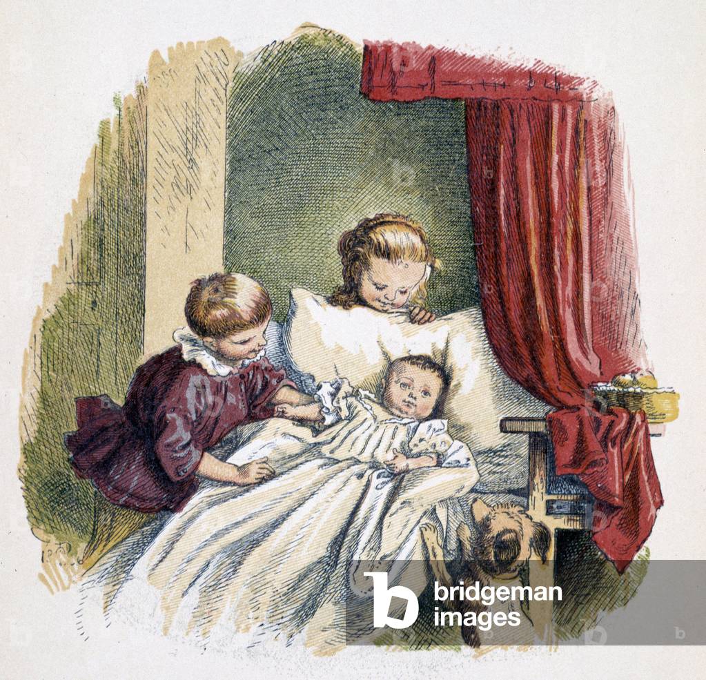 Children playing a doll in “” Schnik, schnak, trifles for the little ones””, children's games. ed. London- Georges Ronthedge and sons. New York, The broad way Ludgate n.d. c. 1890.