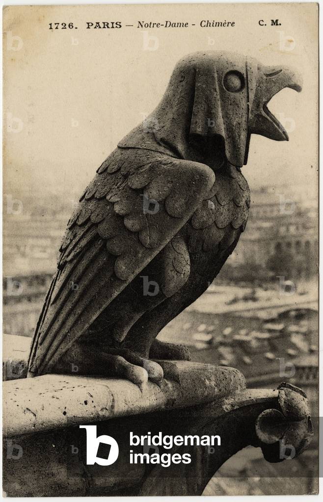 Gargoyle or chimere of the cathedrale Notre Dame de Paris, built between 1163 and the 14th century - Postcard, Selva collection