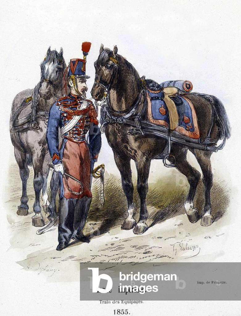 Imperial Guard: train of crews in 1855 - in “” Histoire de l'Armee”” by A. Barbier, 1858, ed. Paris.