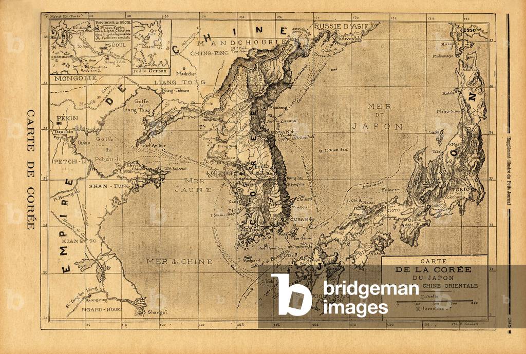 Map of Korea, Japan and East China. Engraving in “” Le petit journal”” 3/09/1894. Selva's collection.