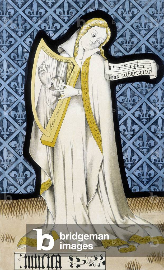 Music (stained glass window from the Middle Ages) - in “Histoire de la peinture sur verre” by Ferdinand de Lasteyrie, Paris, 1853 (print)