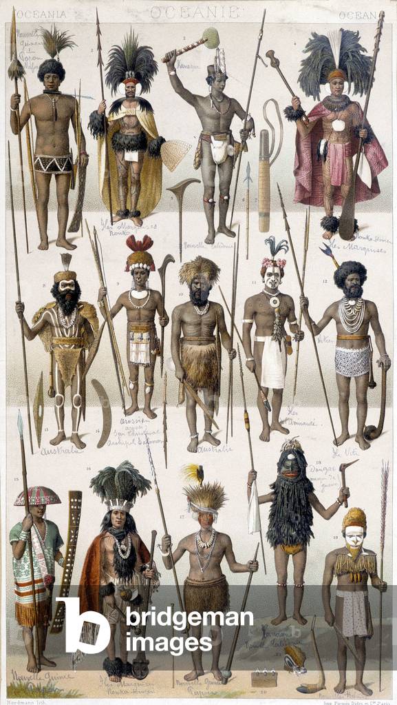 Different costumes of Warriors of Oceania.