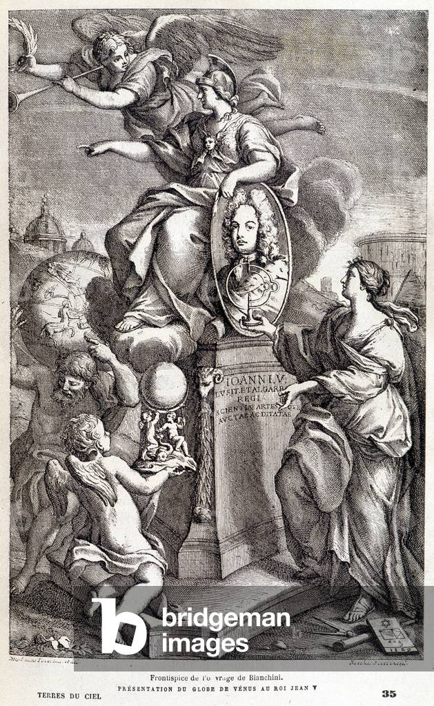 Frontispice de l'ouvrage de Bianchini sur Venus (v.1727) - in “Les terres du ciel” by Camille Flammarion, ed. Marpon & Flammarion, Paris, 1884