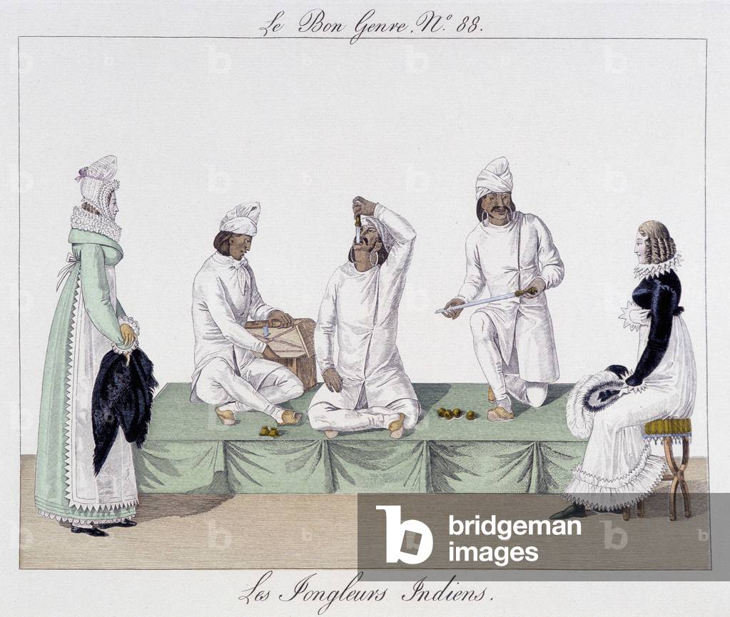 Saltimbanks: Indian jugglers, knife swallowing - in “” The Good Kind”, deb. 19th century