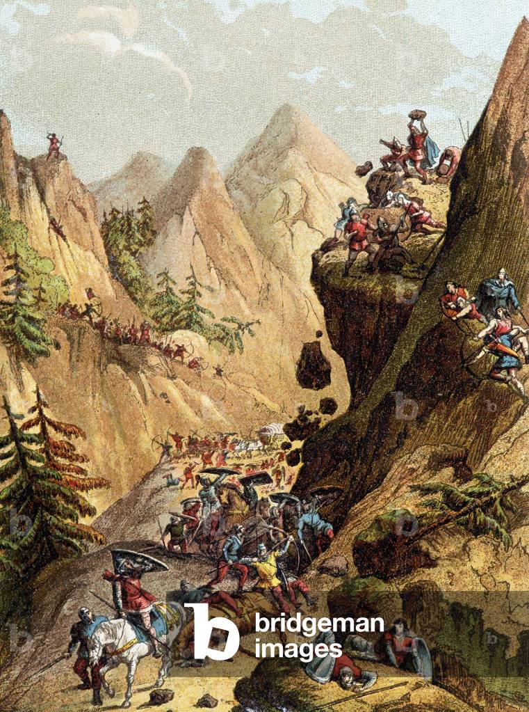 The passage of the Pyrenees, Middle Ages (troops of Charlemagne?)