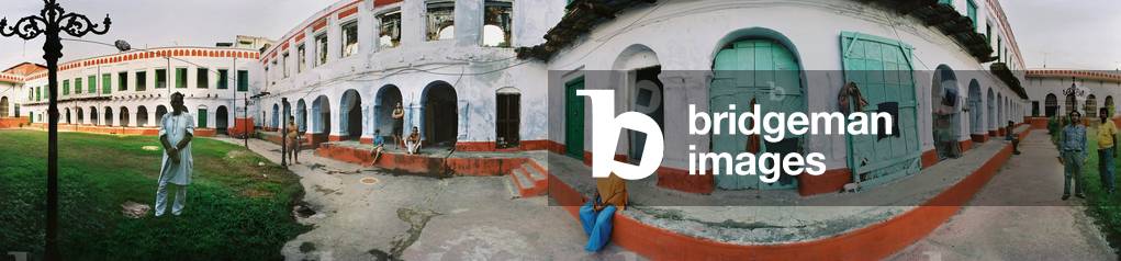 The exterior of a private palace in the Sovabazar Rajbari, in Calcutta. 360 degree panoramic by Leonard de Selva, India, 2004.
