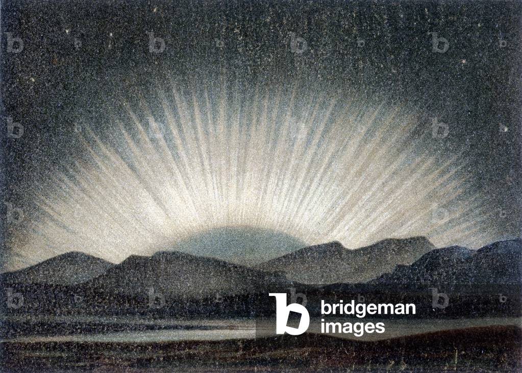 Aurora borealis of 6 August 1871, studied at the Royal Observatory in Edinburgh at midnight, at moonrise - according to J. Hann “” General Geology””