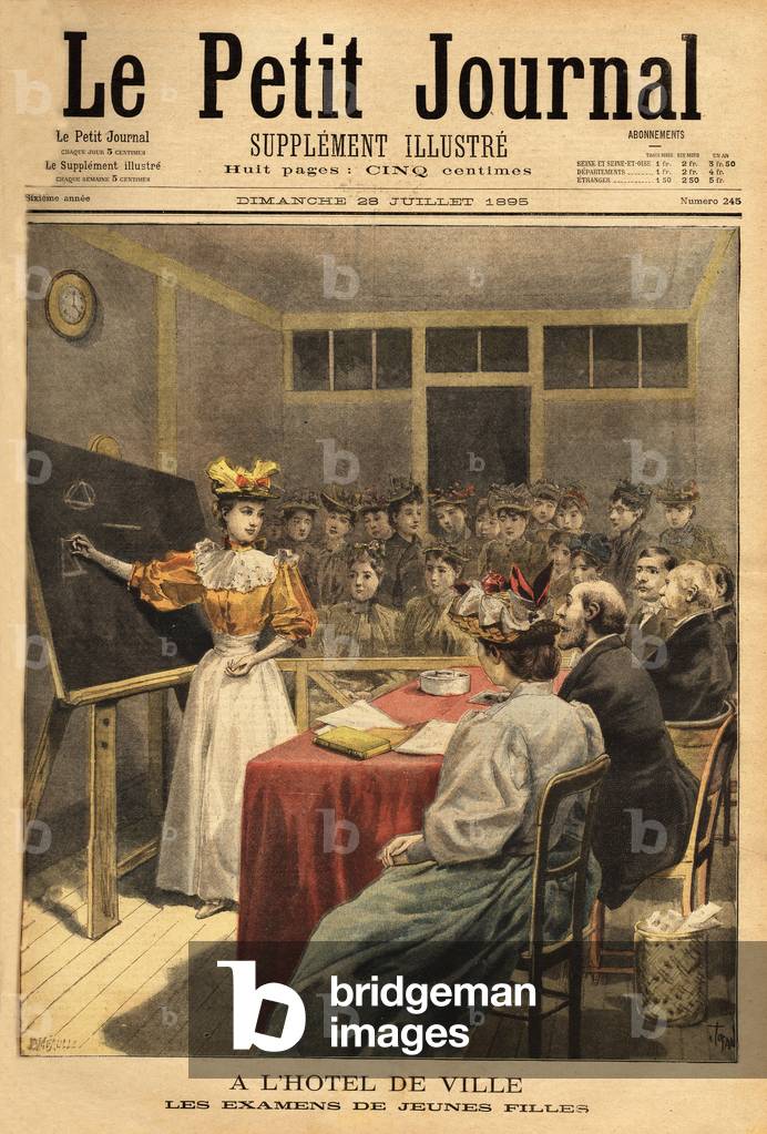Young girls exams at the Paris City Hall. Engraving in “” Le petit journal”” 28/07/1895. Selva's collection.