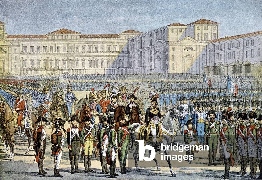Review of the Italian army passed in Milan by General Murat (1800) - lithography, 19th century