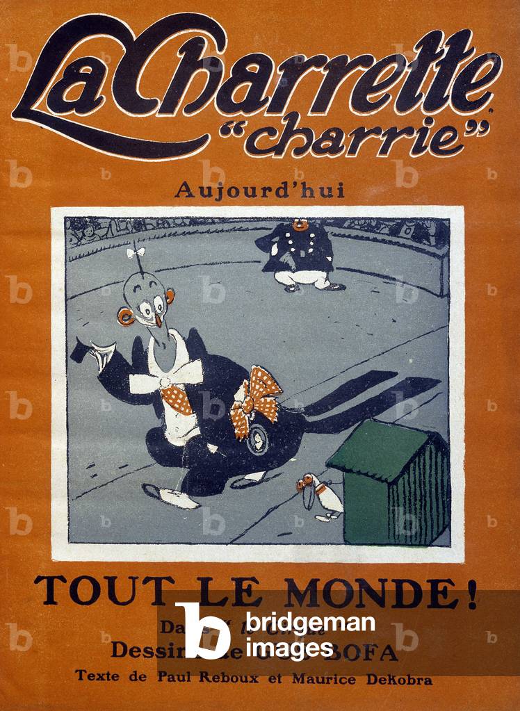 Number 1 of the magazine “La charrette charrie, tout le monde dans le cirque”” in June 1922, drawing by Gus Bofa and text by Paul Reboux and Maurice Dekobra. Cover illustration of Gus Bofa.