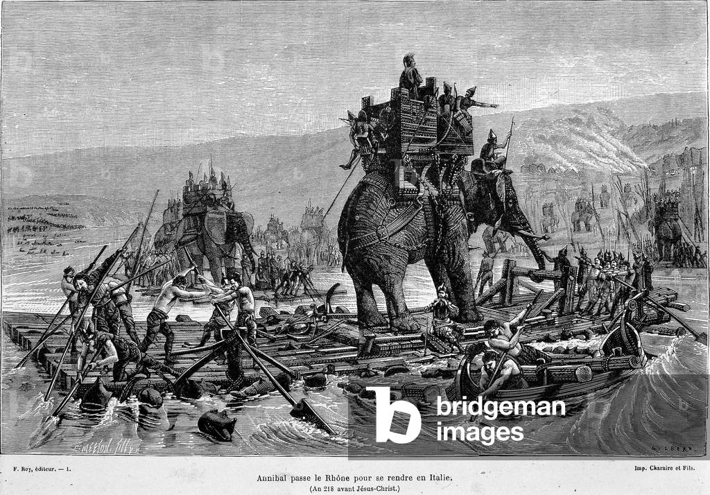 Hannibal passes the Rhone to Italy (year 218 BC) - in “France and the French through the centuries””, 19th century