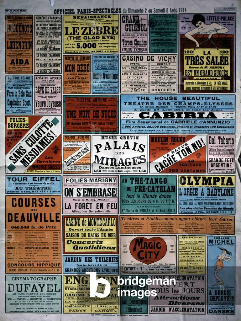 Official Paris Spectacles from 02 to 08 August 1914.