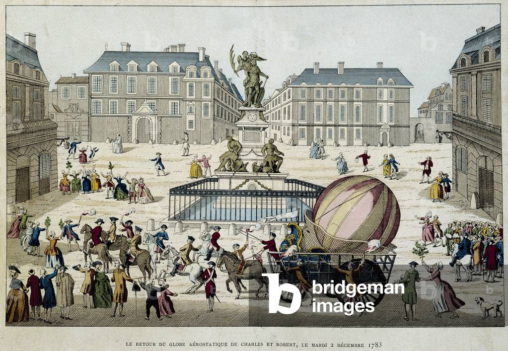 Aerostat: Rückkehr von Charles und Robert, Dienstag, 2. Dezember 1783 - Kupferstich
