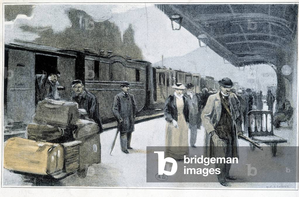 Descent of the passengers at the station, late 19th century