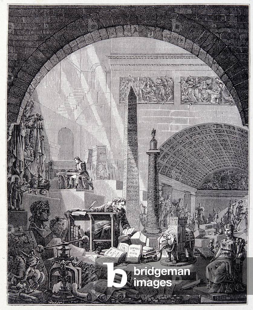 Baron Dominique Vivant-Denon (Vivant denon) at his office, surrounded by objects of art and Napoleon
