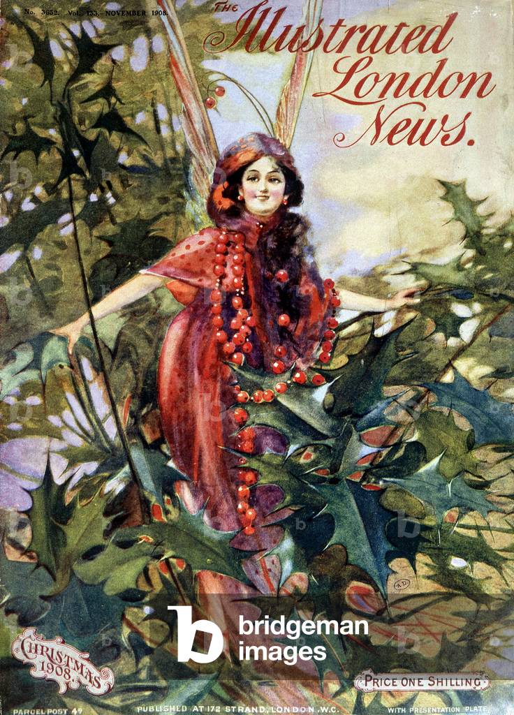 Woman papilllon and holly - Christmas cover from” Illustrated London News