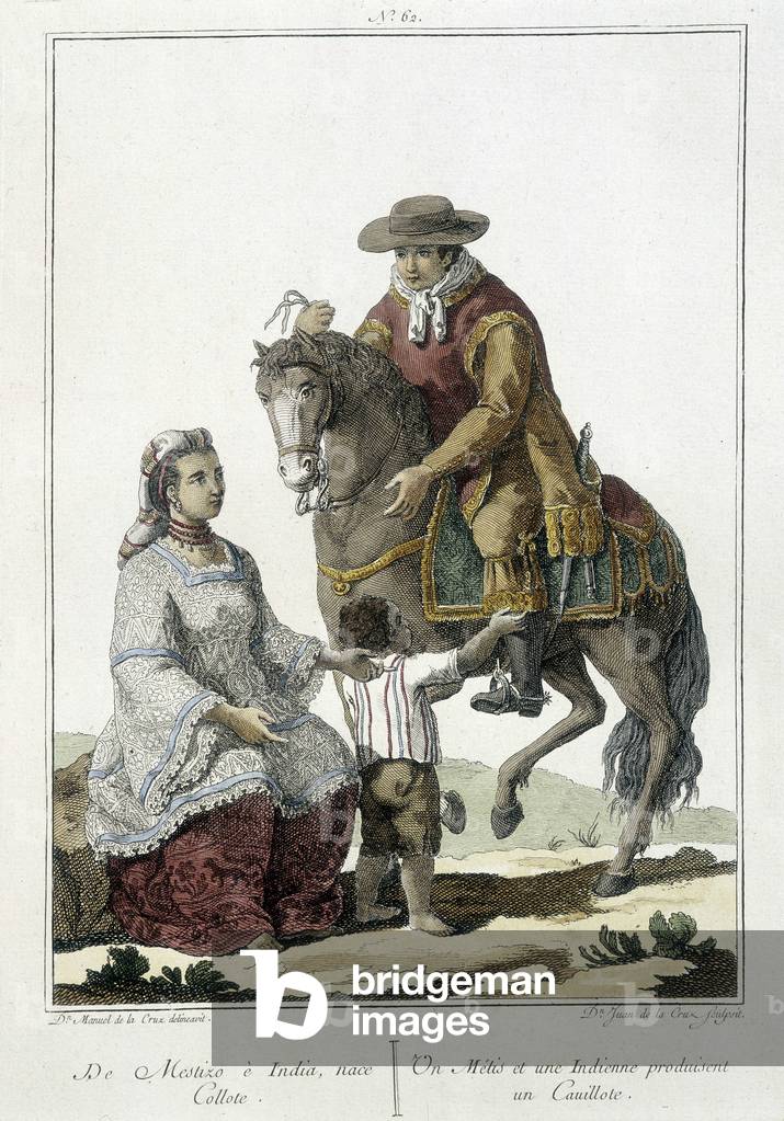 A Métis and an Indian give birth to a cauillote - engraving, 1764