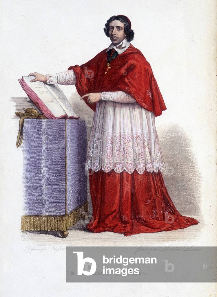 Portrait of Cardinal de Retz (Jean Francois Paul de Gondi (Jean-Francois-Paul de Gondy) (1614-1679), Coadjutor of the Archeveque of Paris, prelate, statesman and French writer.- in “” Le Plutarque francais””, by Mennechet, 1844-47