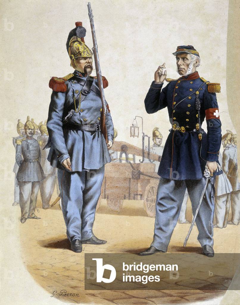 Firefighters in 1860 - drawing by Perron, Arts Deco