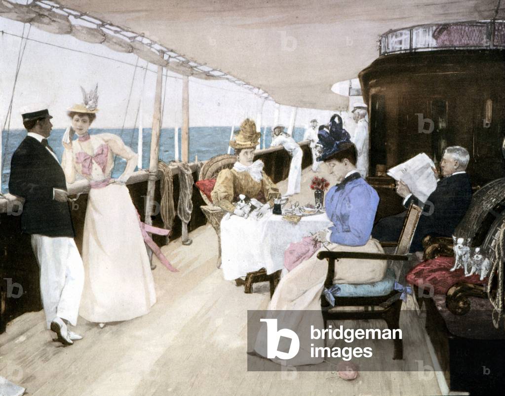 First class travellers on the deck of a transatlantic liner, deb. 20th century