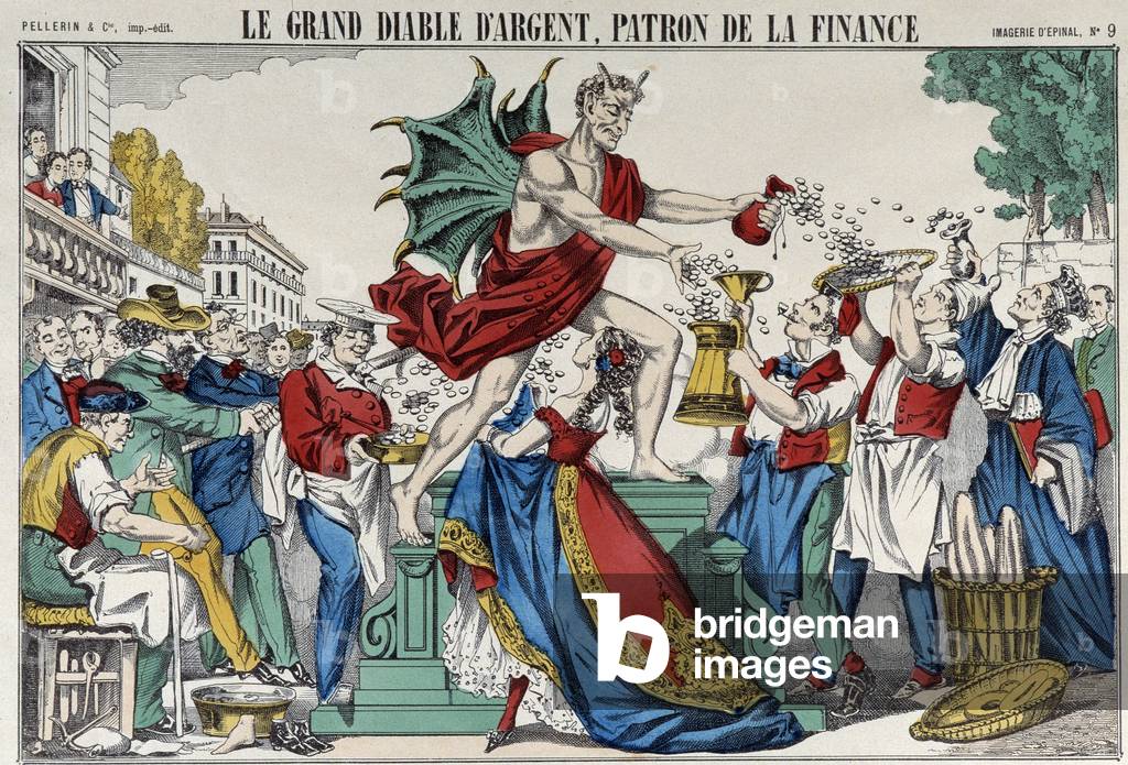 The great silver devil, boss of finance , 19th century (Epinal print)