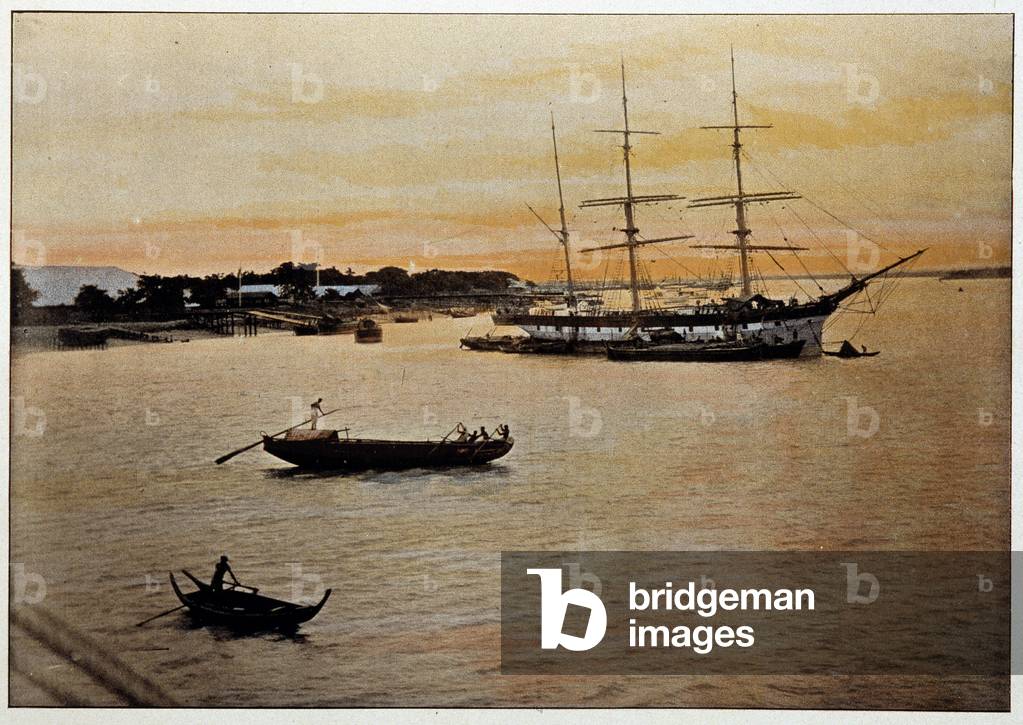 Burma: the port of Chittatong, with a ship of the merchant navy, v.1900