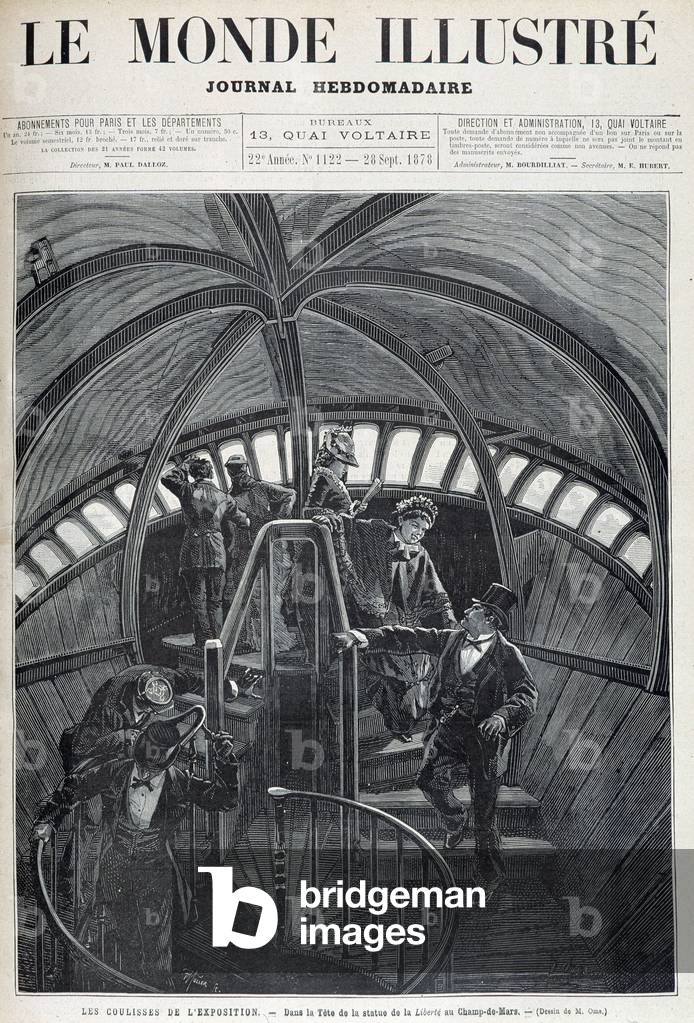 The visit of the inside of the head of the Statue of Liberty at the Universal Exhibition - in “The Illustrated World”” of 28/09/1878