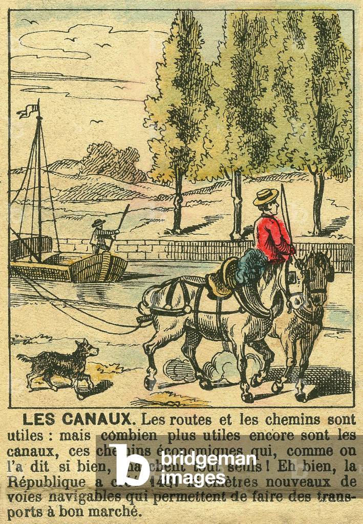 The Canals, illustrating the benefits of the Third Republic on canal construction for the country's economy. Engraving, in “” Le Figaro, supplement””, on 30/03/1889, Paris.
