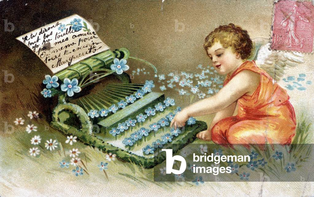 Postcard: a baby type a letter to the typewriter. early 20th century.