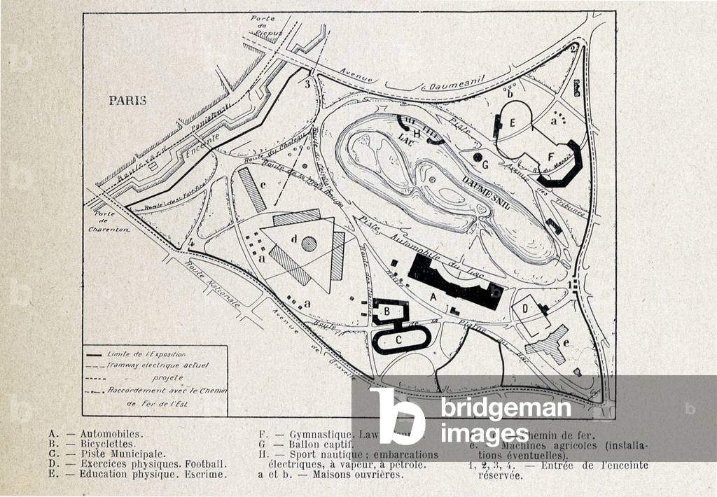 Map and itineraries of the exhibition of sports in 1900 in Paris - in 