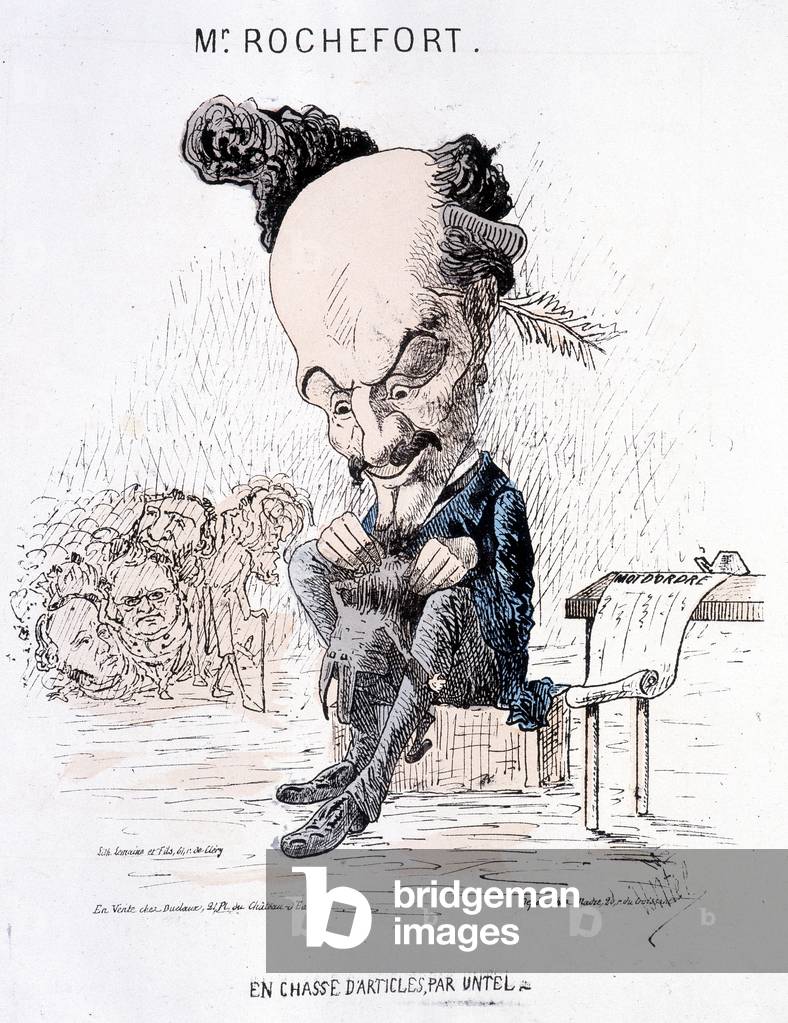 Monsieur Rochefort in search of articles by Untel. Caricature about Rochefort and the Commune.