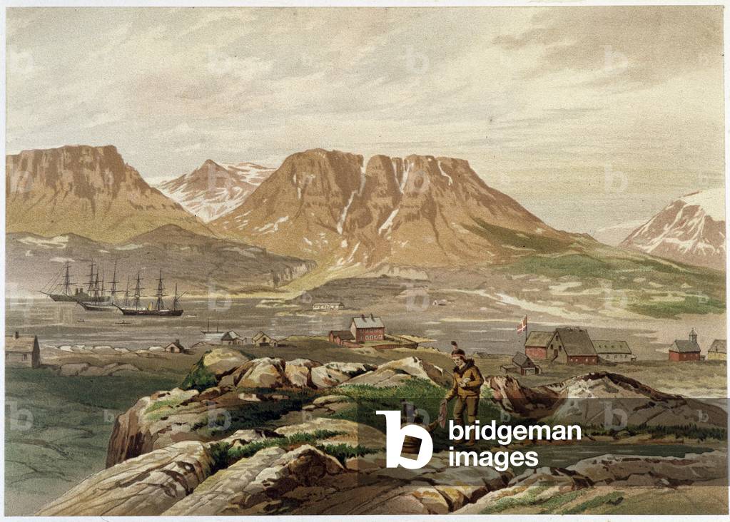 Eskimos and settlement - in “The shores of the polar sea, an Arctic expedition narration””, by Dr. Edward Moos, Marcus Nard & Co, London, 1878