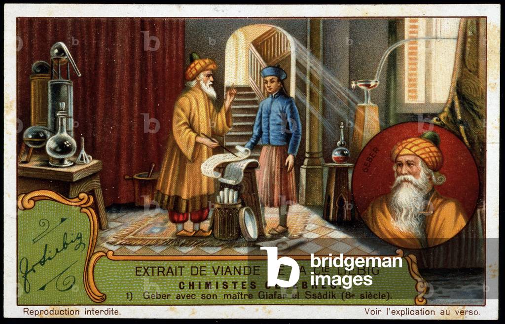Geber with his master Giafar el Sadik. Late 19th century (chromo)