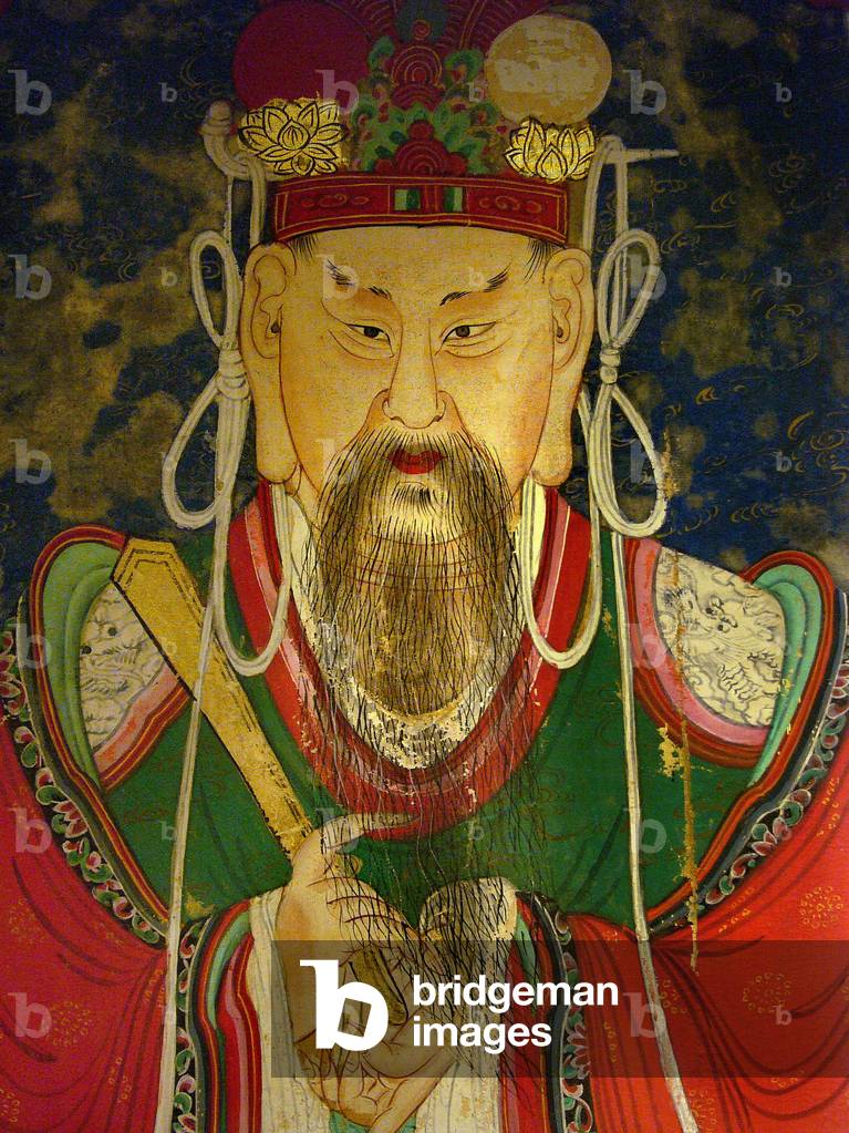 Detail, portrait of the Tenth King (Yeonsangun, 1476-1506) - silk painting, 19th century, period Joseon, Taegosa, Korea. Photography, Seoul National Museum, Republic of Korea