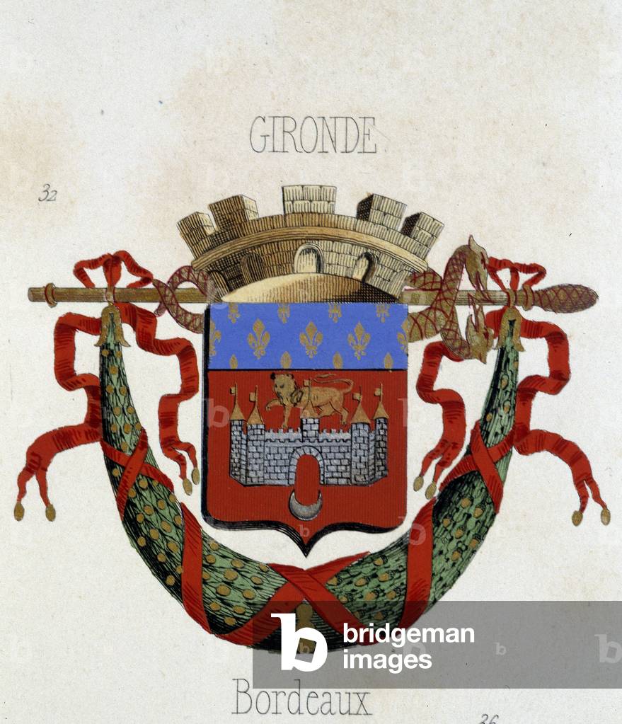 Coat of arms of the city of Bordeaux - in “” Armorial National de France””, by H. Traversier, Paris, 1842
