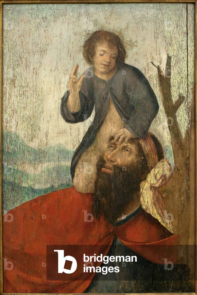 Saint Christopher - Painting from the workshop of Brother Carlos (Flemish painter active between 1517 and 1544), oil on wood, circa 1530 (St Christopher, by the workshop of Friar Carlos (active between 1517-1544), oil on panel, circa 1530) - Musee d'Evora (Portugal)