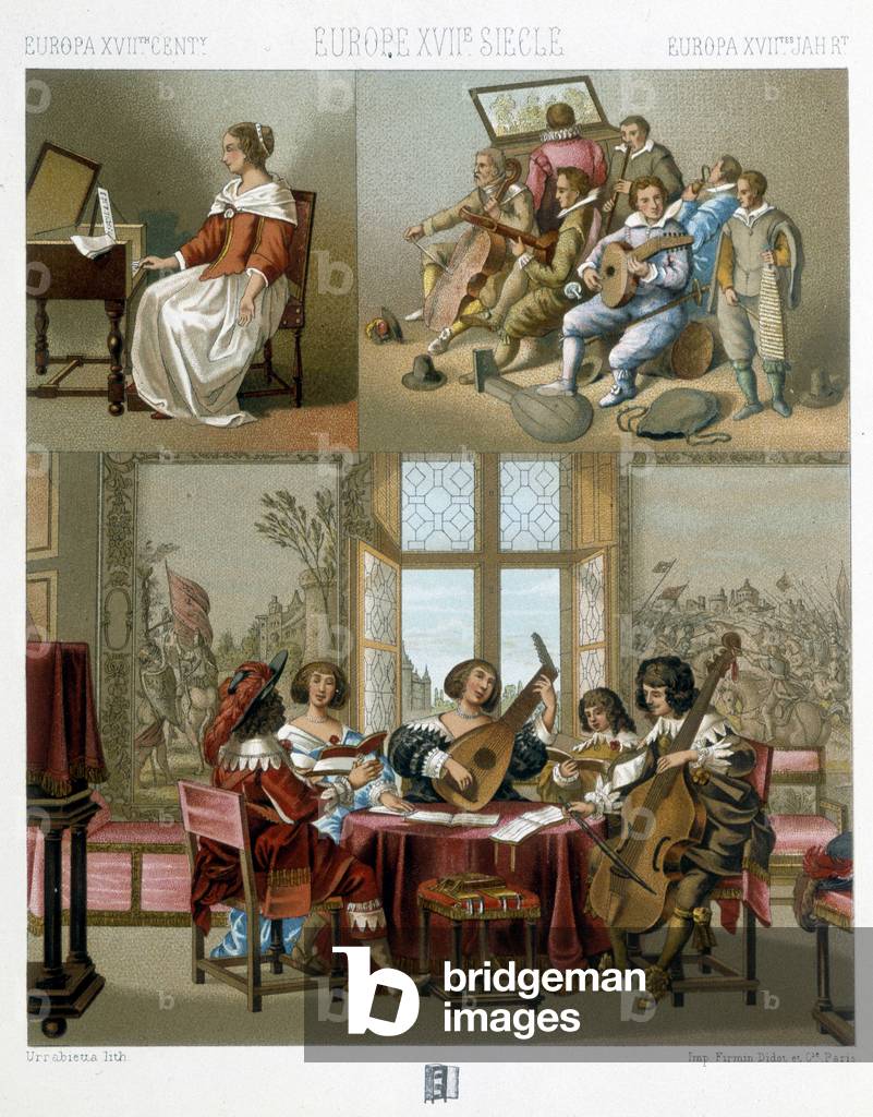 Music in Europe in the 17th century - in “” Le costume historique”” by Racinet, 1876