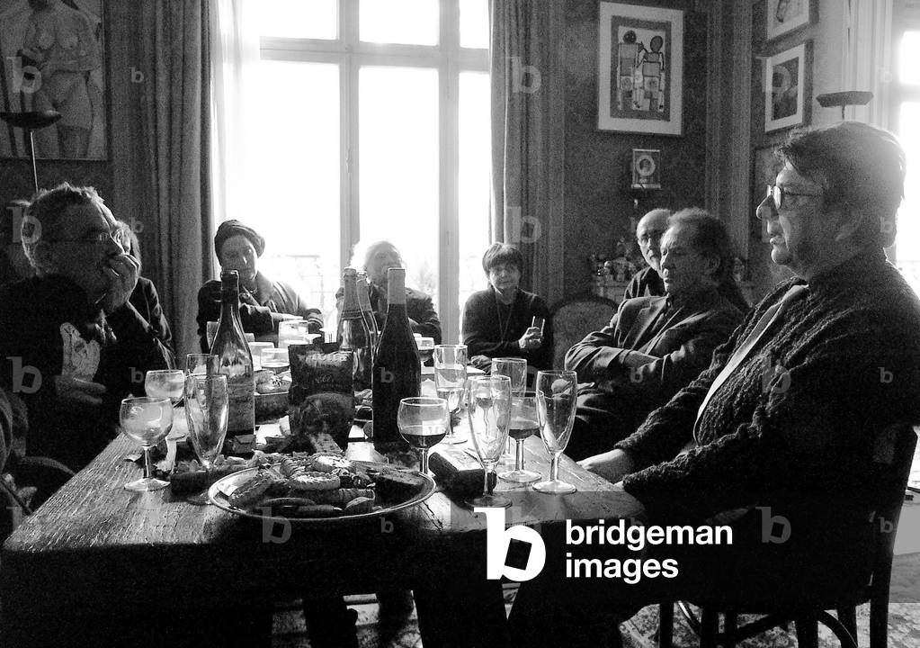 Meeting at Arrabal, Paris, March 19, 2008 (from left to right) the presence of: Fernando Arrabal (playwright), Bovnella Eruli (academic), Jack Vanarsky (sculptor), Luce Arrabal, Gustavo Korsatz, Dominique Lacaze (mathematician and economist) and Thieri Foulc (artist). Photography Leonard de Selva, Paris 2008.