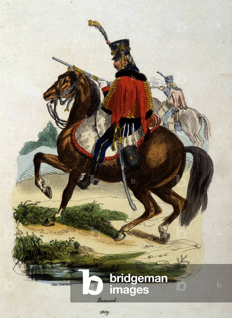 Hussard Horseback of the Napoleonic Armee - Engraving, 1809