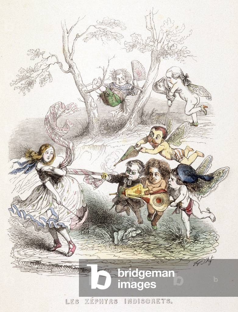 The prying zephirs - engraving, 19th century