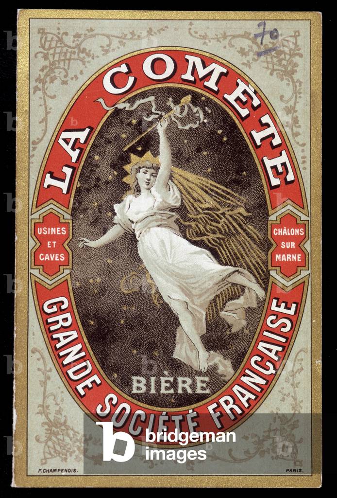 Advertising label for La Comete Beer
