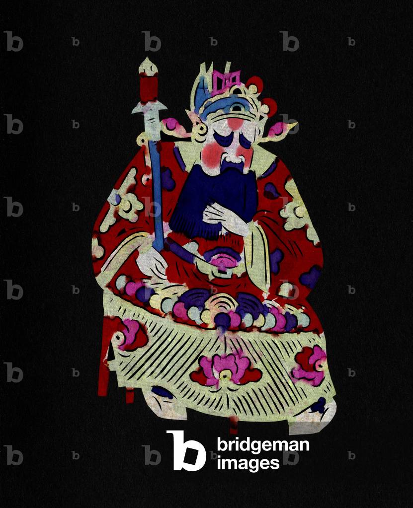 Male character of the Pekin Opera with mask. Painted paper cutting or 