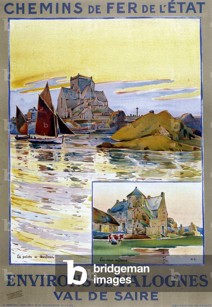 Surroundings of Valognes, Val de Saire: the point of Barfleur and the old manors - Advertising poster of the State Railways, 1927