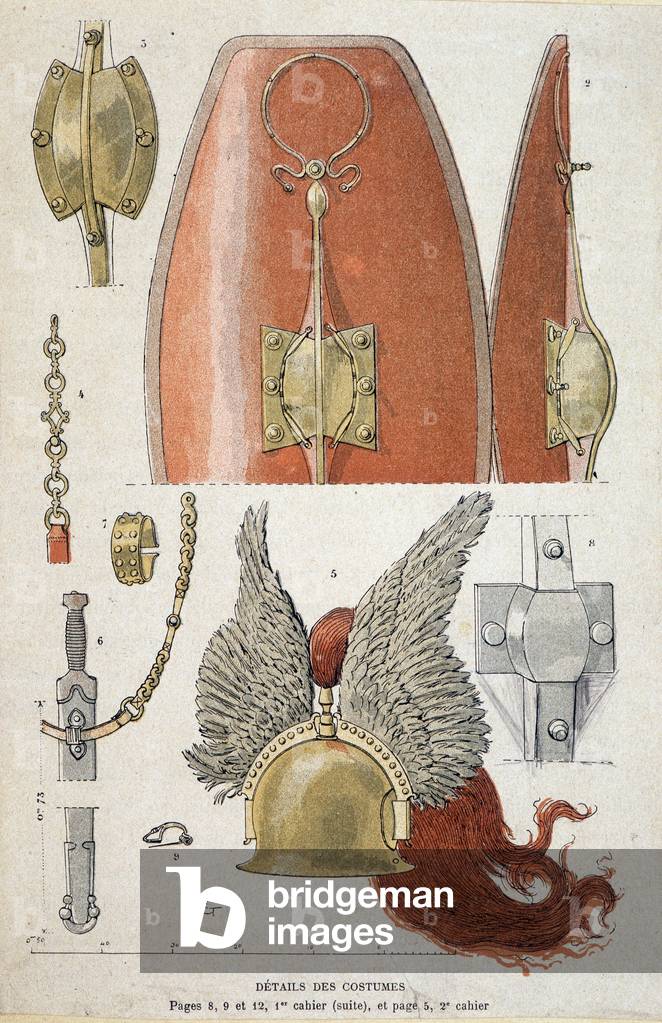 Details of Gallic warrior costume - in “” Illustrous Teaching Cahiers, War Costumes of the Bronze Age and the Gaulish Age””, ed. Grasset