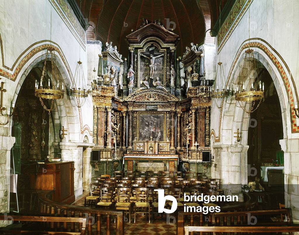 Interior of the Church of Mesac in Brittany (France).