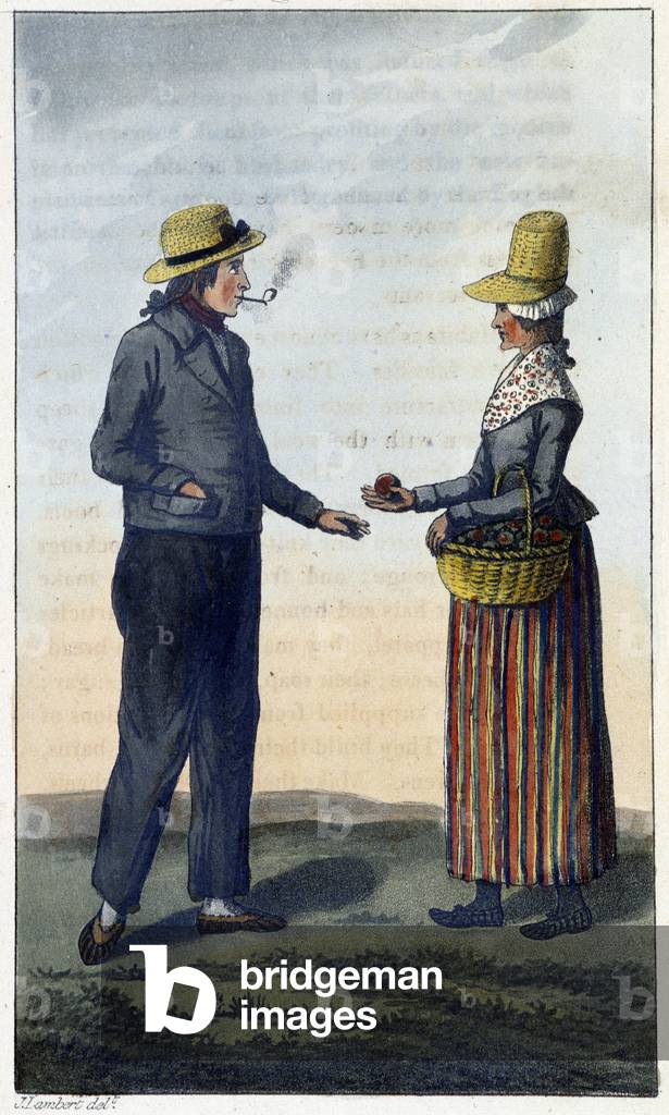 Men and Woman in Summer Clothing; in “Travels through Canada and the United States of North America 1806-1808”, by John Lambert, eds. London, 1810, printed for Richard Philipps.