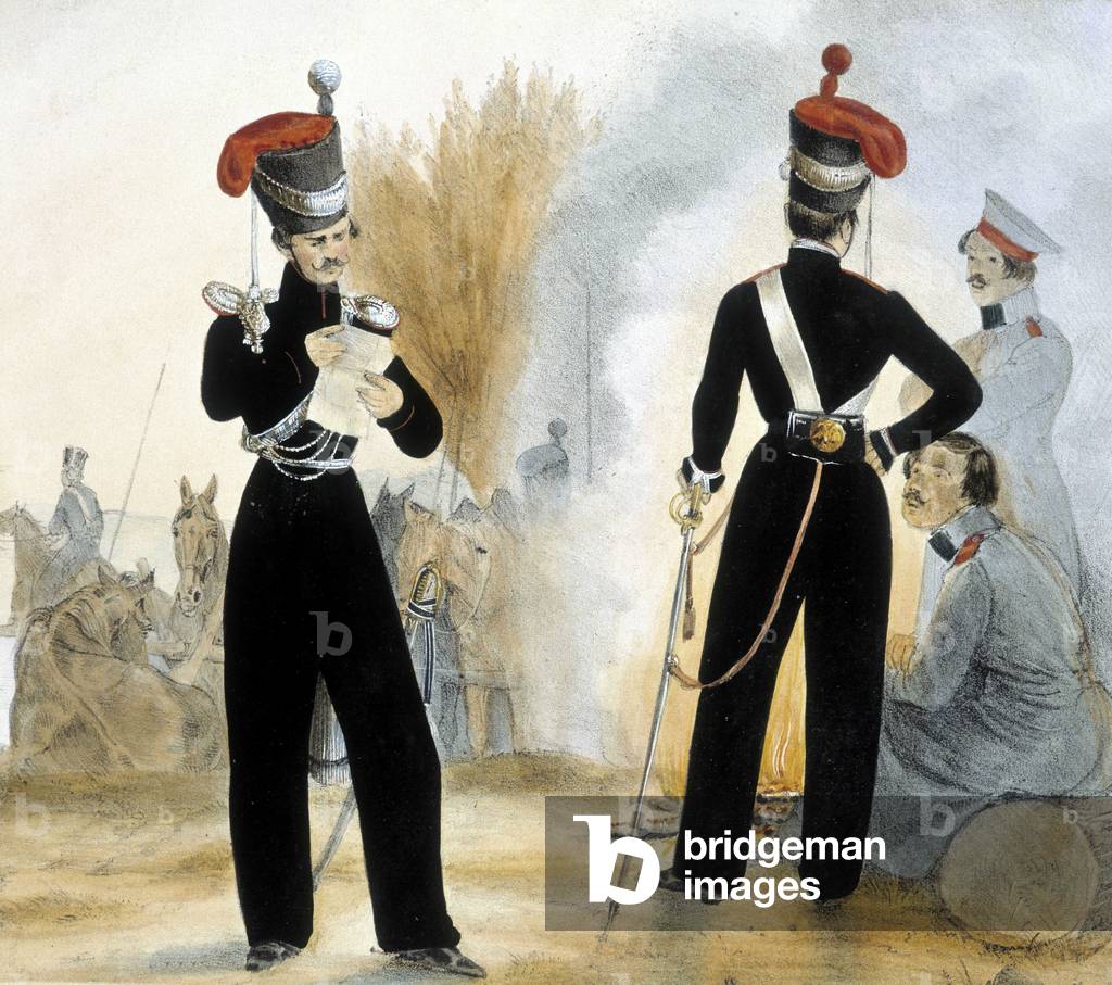 Cossack soldiers of small Russia around 1840.